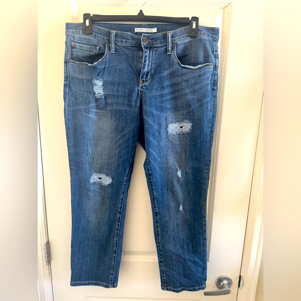 Melrose And Market Distressed Boyfriend Jeans Blue 5-Pocket Women's Size 32